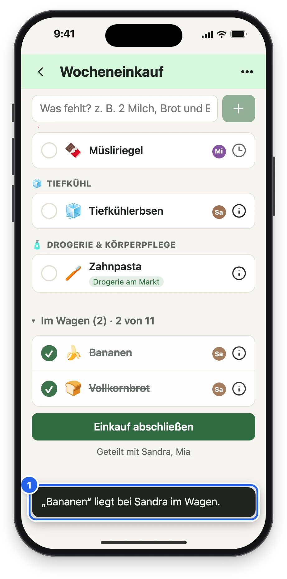 Die Meldung Bananen liegt bei Sandra im Wagen